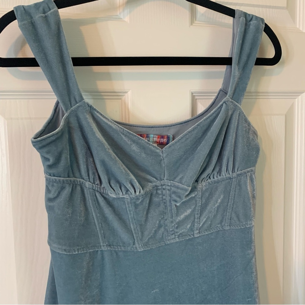 Urban Outfitters Soft Blue Crushed Velvet Genevieve Mini Dress Festival, size M - Picture 4 of 10